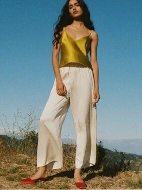 New DÔEN Lavon Silk Wide-Leg Pant Cream Small